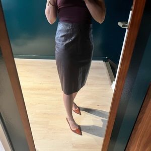 Chocolate faux leather pencil skirt. Ann Taylor